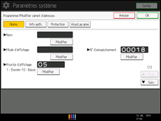 Illustration de l'écran du panneau de commande