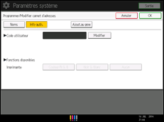 Illustration de l'écran du panneau de commande