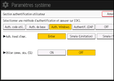 Illustration de l'écran du panneau de commande