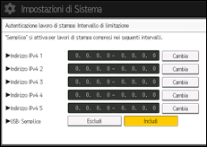 Illustrazione della schermata sul pannello di controllo