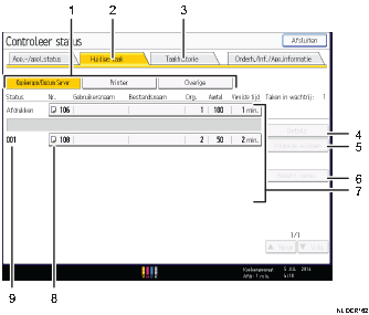 Genummerde afbeelding van het scherm van het bedieningspaneel