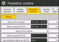 Illustration de l'écran du panneau de commande