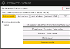 Illustration de l'écran du panneau de commande