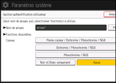 Illustration de l'écran du panneau de commande