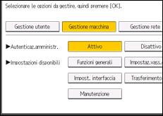 Illustrazione della schermata sul pannello di controllo
