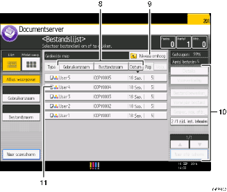 Genummerde afbeelding van het scherm van het bedieningspaneel