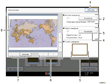 Genummerde afbeelding van het scherm van het bedieningspaneel