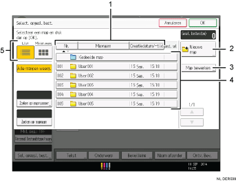Genummerde afbeelding van het scherm van het bedieningspaneel
