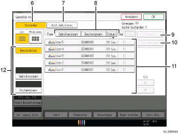 Genummerde afbeelding van het scherm van het bedieningspaneel