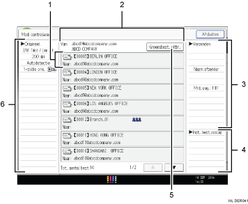Genummerde afbeelding van het scherm van het bedieningspaneel
