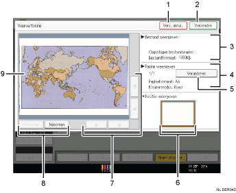 Genummerde afbeelding van het scherm van het bedieningspaneel