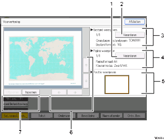 Genummerde afbeelding van het scherm van het bedieningspaneel