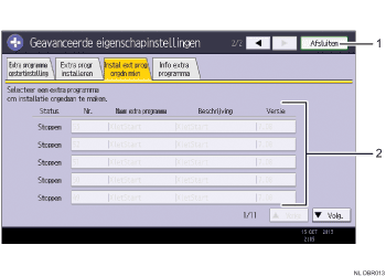 Genummerde afbeelding van het scherm van het bedieningspaneel