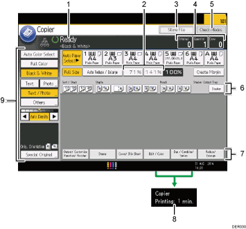 Operation panel screen illustration numbered callout illustration