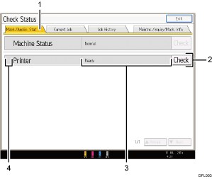 Operation panel screen numbered callout illustration