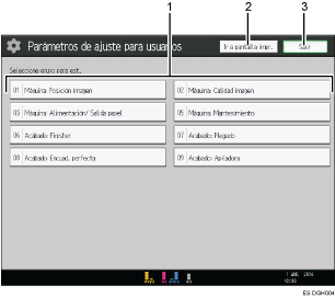 Ilustración con llamadas numeradas de la pantalla del panel de operaciones