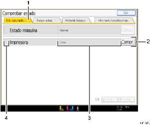 Ilustración con llamadas numeradas de la pantalla del panel de operaciones