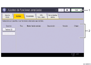 Ilustración con llamadas numeradas de la pantalla del panel de operaciones