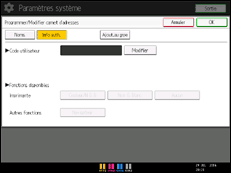 Illustration de l'écran du panneau de commande