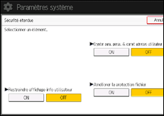 Illustration de l'écran du panneau de commande
