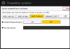 Illustration de l'écran du panneau de commande