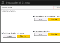 Illustrazione della schermata sul pannello di controllo