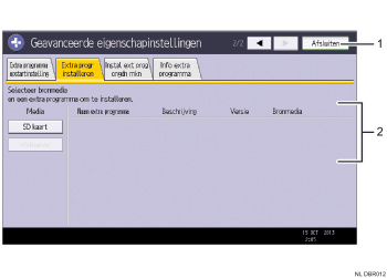 Genummerde afbeelding van het scherm van het bedieningspaneel