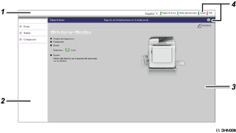 Ilustración con leyenda numerada de la pantalla del navegador Web