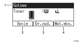 Ilustracja ekranu panela oznaczona numerowanymi odsyłaczami