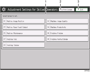 Operation panel screen numbered callout illustration