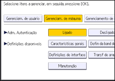 Ilustração da tela do painel de operação