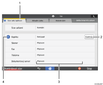 Číslovaná ilustrace displeje ovládacího panelu
