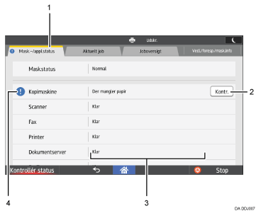 Nummereret illustration af betjeningspanelet