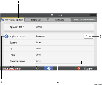 Genummerde afbeelding van bedieningspaneel