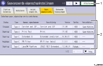 Genummerde afbeelding van het scherm van het bedieningspaneel