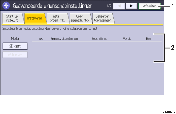 Genummerde afbeelding van het scherm van het bedieningspaneel