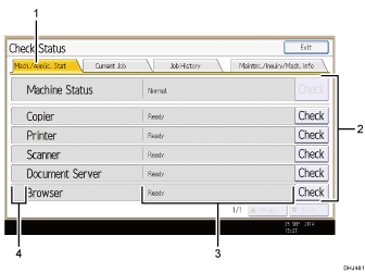 Operation panel screen numbered callout illustration