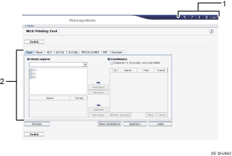 Die nummerierte Abbildung zeigt den Anwendungsbildschirm