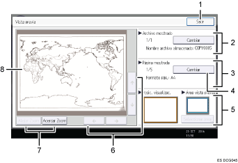 Ilustración con llamadas numeradas de la pantalla del panel de operaciones