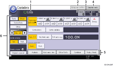 Ilustración con llamadas numeradas de la pantalla del panel de operaciones