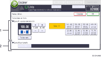 Ilustración con llamadas numeradas de la pantalla del panel de operaciones