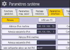 Illustration de l'écran du panneau de commande