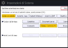 Illustrazione della schermata sul pannello di controllo