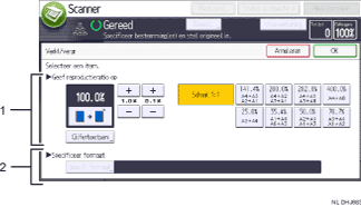 Genummerde afbeelding van het scherm van het bedieningspaneel