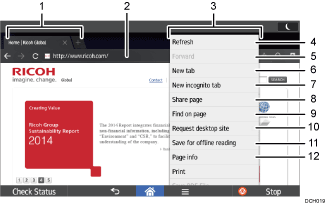 Operation panel screen illustration numbered callout illustration