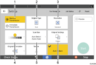 Operation panel screen illustration numbered callout illustration
