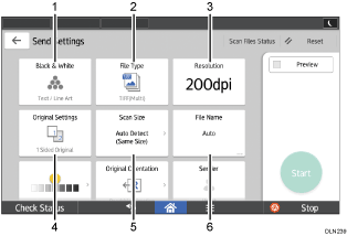 Operation panel screen illustration numbered callout illustration
