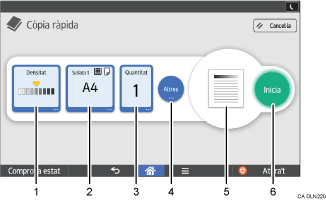 Il·lustració explicativa i numerada de la pantalla del panell d'operacions.
