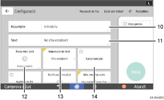 Il·lustració explicativa i numerada de la pantalla del panell d'operacions.