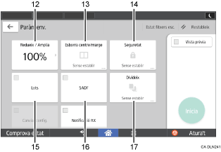 Il·lustració explicativa i numerada de la pantalla del panell d'operacions.